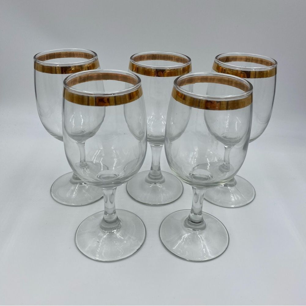 Vintage Mid-Century Gold Rimmed Wine Glass Set